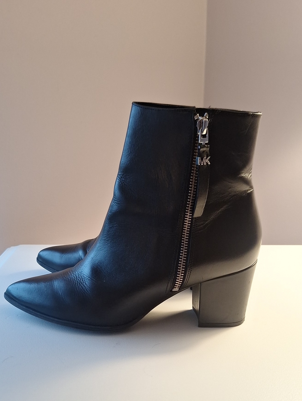 MK Black Leather Ankle Boots with Side Zip